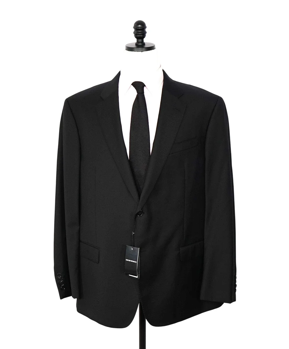 $1,495 EMPORIO ARMANI - Solid Black 130's Wool Blazer - 48R